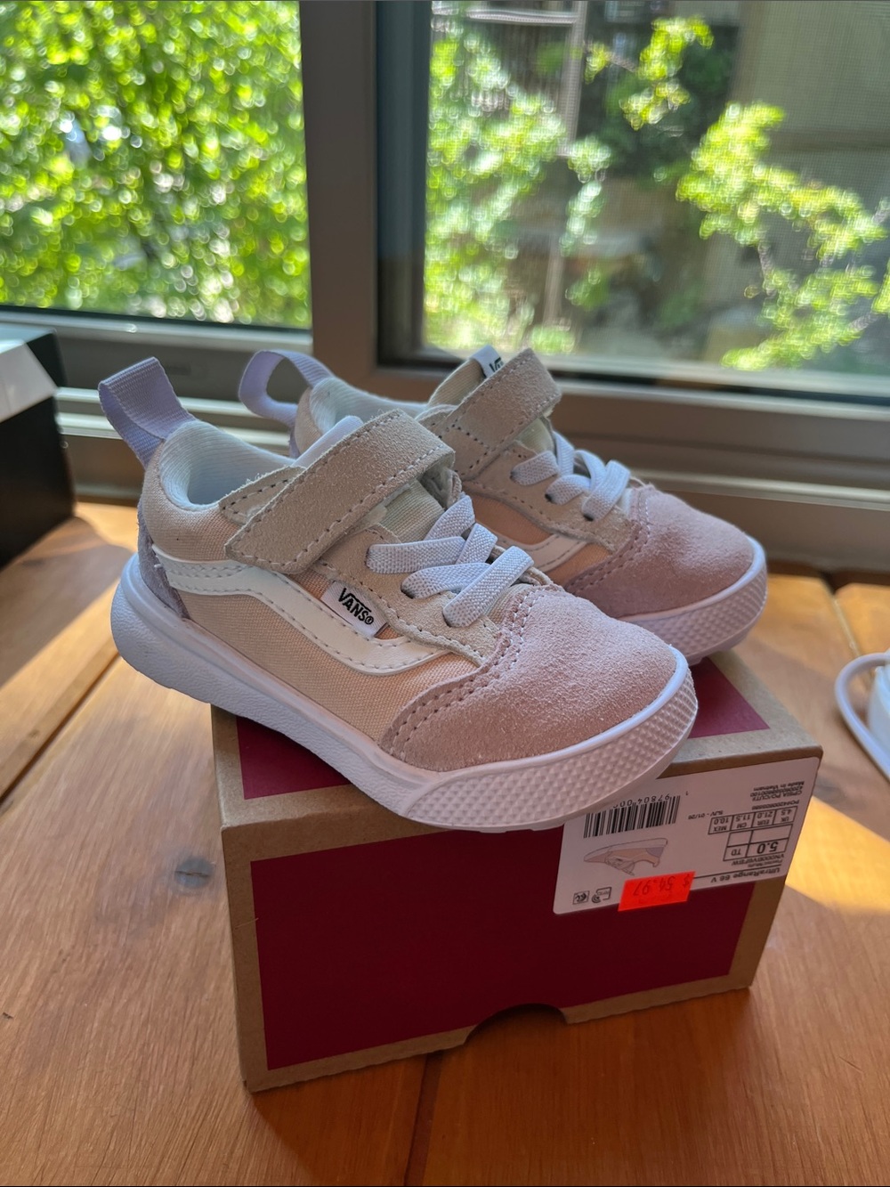 Vans Kids Pink and White Old Skool V Sneakers